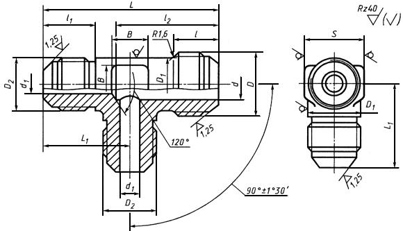 ГОСТ 13965-74 Тройники переходные для соединений трубопроводов по наружному конусу. Конструкция и размеры (с Изменением N 1)