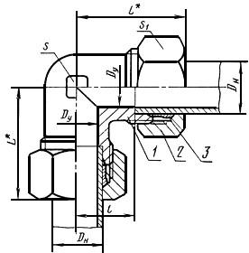 ГОСТ 24075-80 Соединения трубопроводов с врезающимся кольцом угловые проходные. Конструкция (с Изменением N 1)
